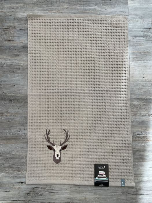 1 MÖVE Piquée Küchenhandtuch in beige mit Hirschkopf
